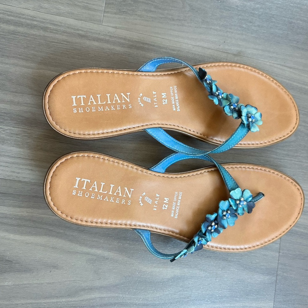 Italian Shoemakers Tan and Blue Floral Sandals